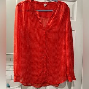 Old‎ Navy V Neck Blouse Shirt Size XL Orange Sheer lightweight